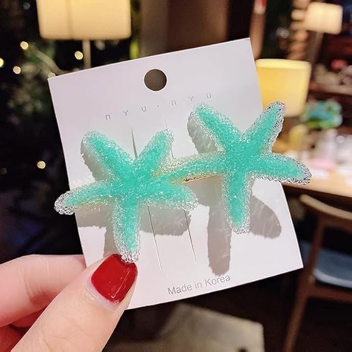 Acrylic Starfish Hairclip Hair Barrettes Pins For Women Girl Kid Duckbill Hair Clip Grips Accessories,2 pcs, Multicolour - Image 4